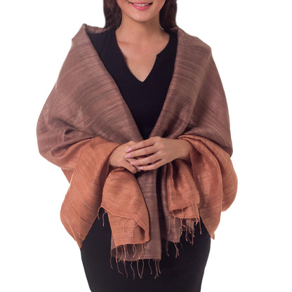 Bold Spice Brown Thai Silk Patterned Shawl