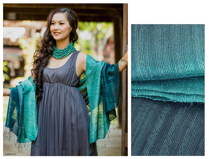 Bold Teal Silk Shawl