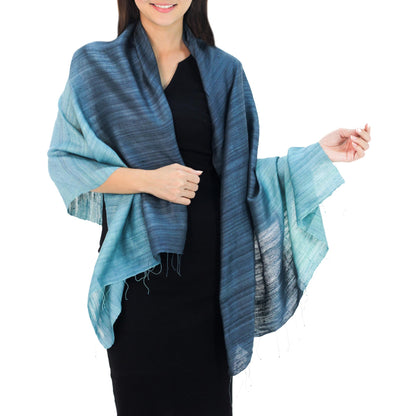 Bold Teal Silk Shawl