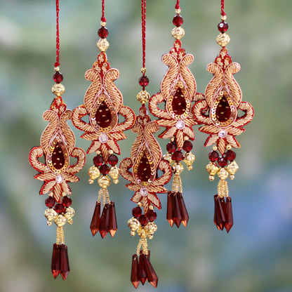 Golden Paisley Beaded Holiday Ornament Set