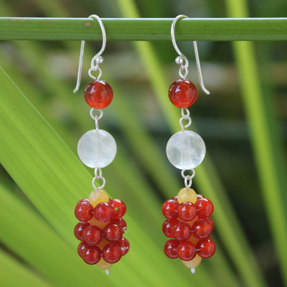 Passion's Promise Thai Carnelian and Quartz Dangle Earrings