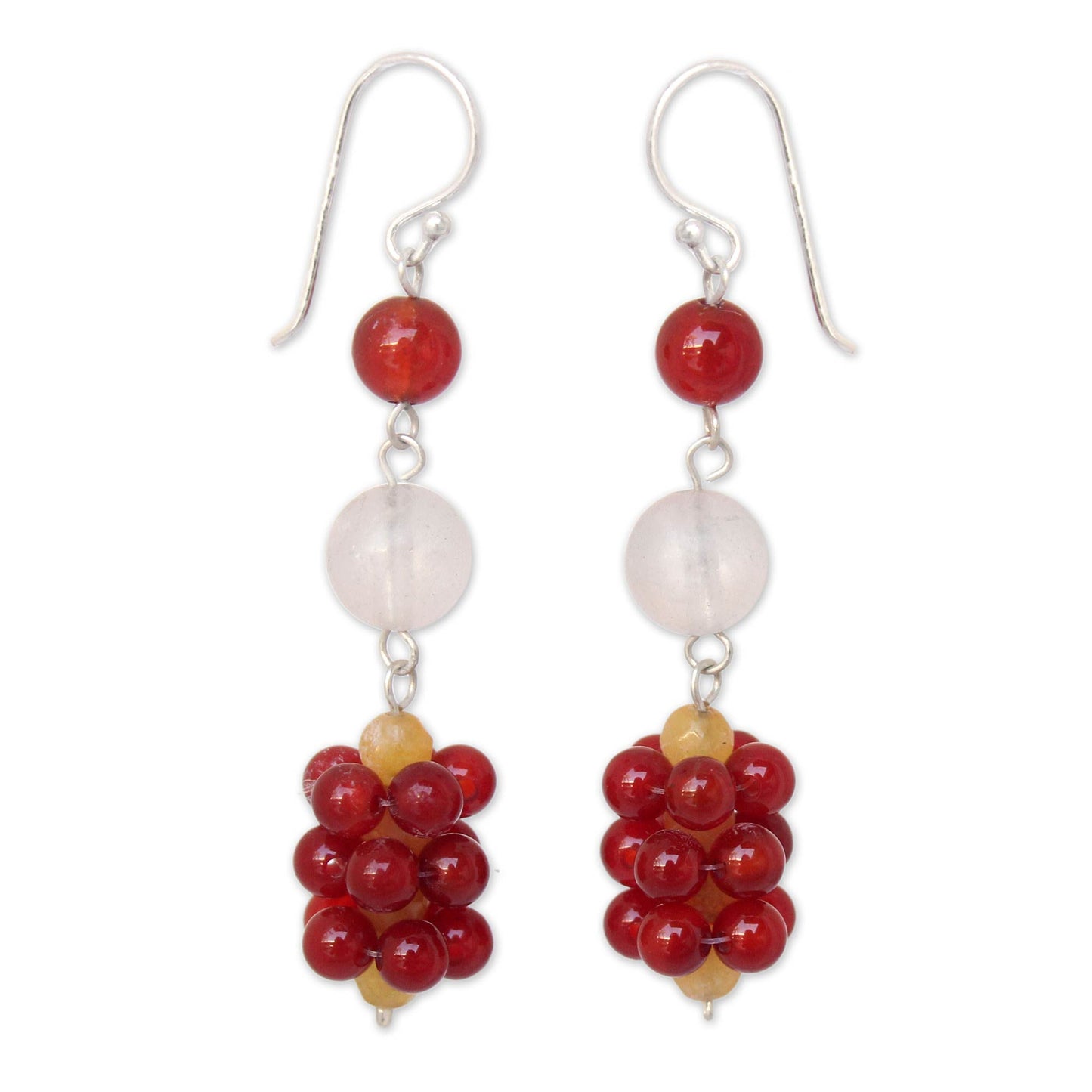 Passion's Promise Thai Carnelian and Quartz Dangle Earrings