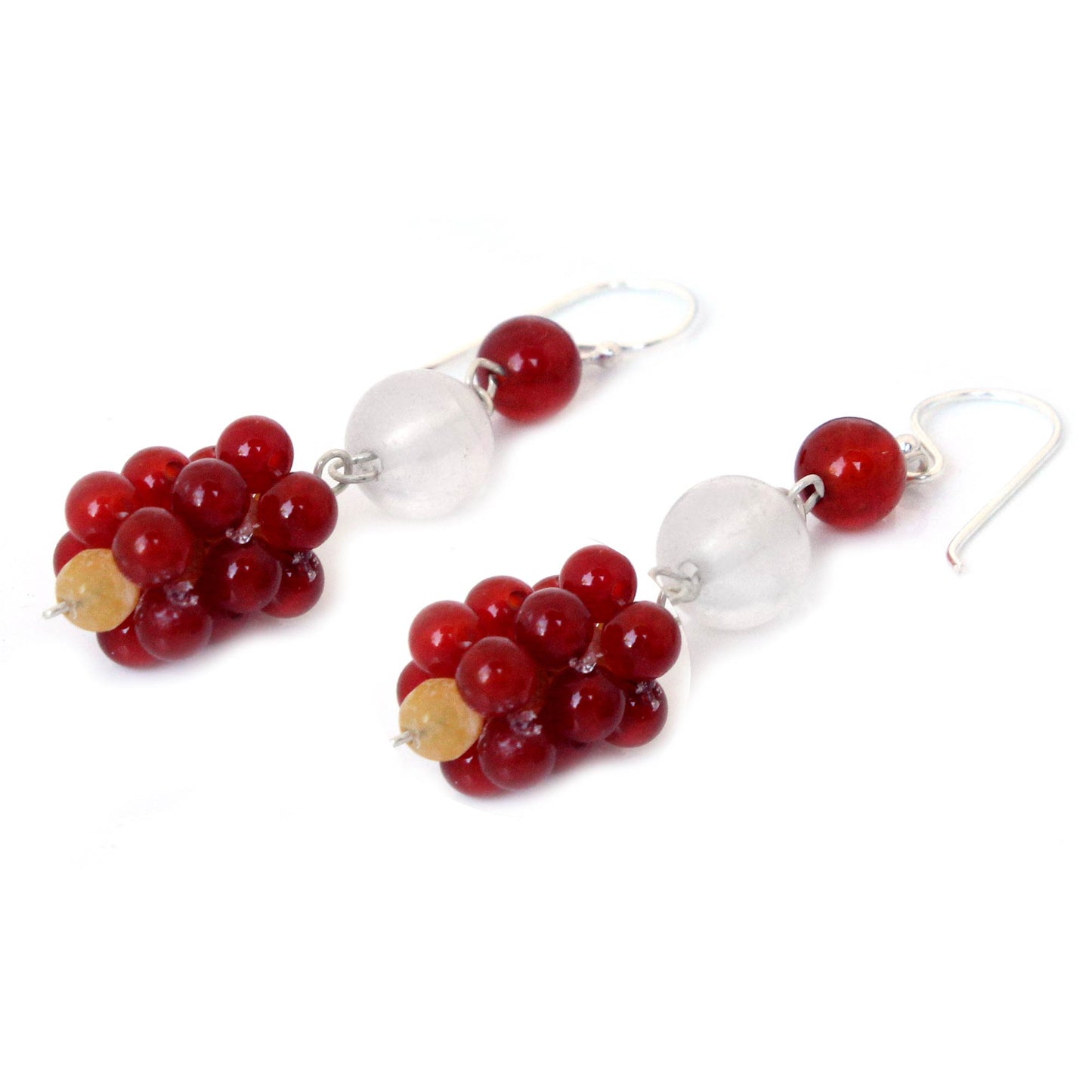 Passion's Promise Thai Carnelian and Quartz Dangle Earrings