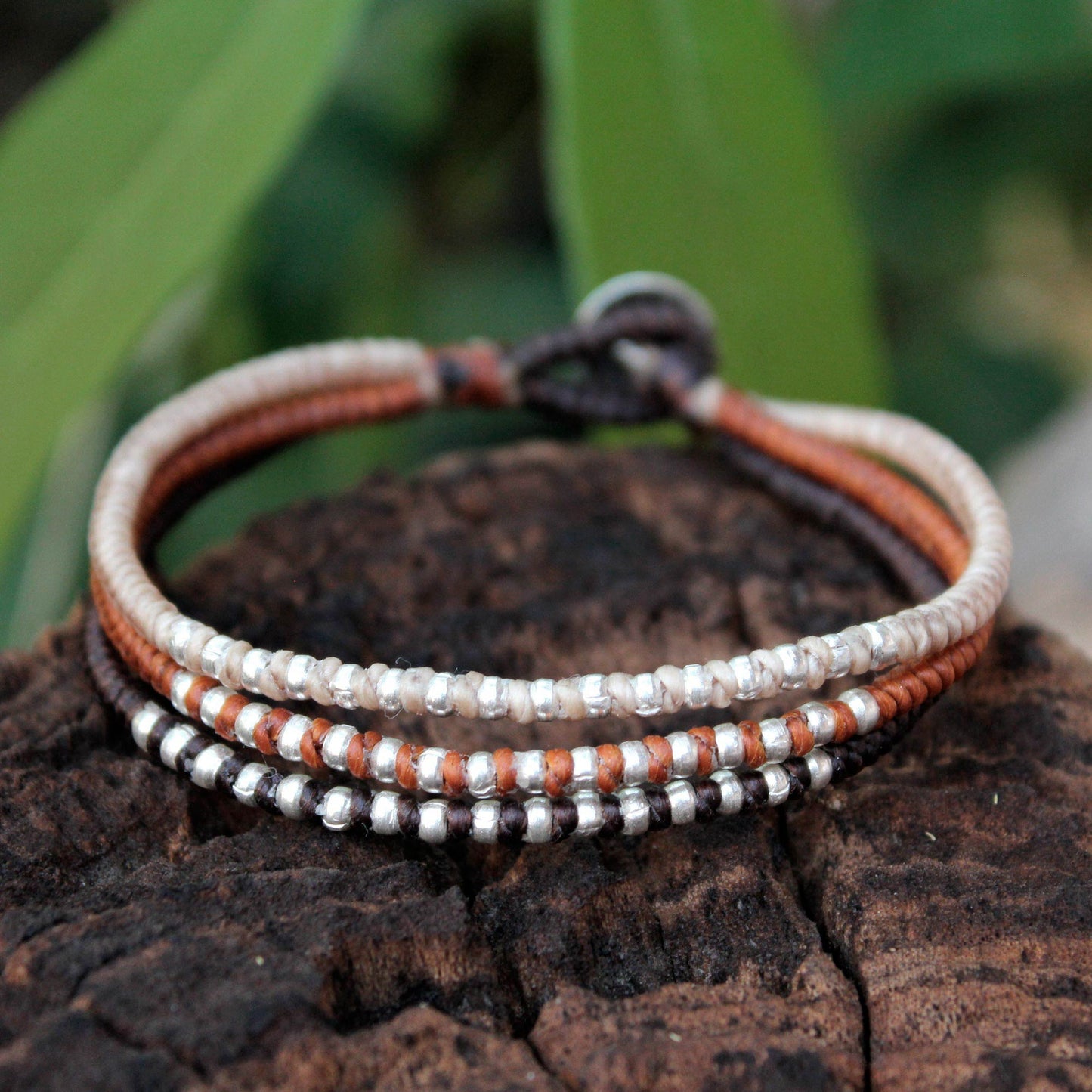 Cool Thai Autumn Silver Accent Braided Bracelet