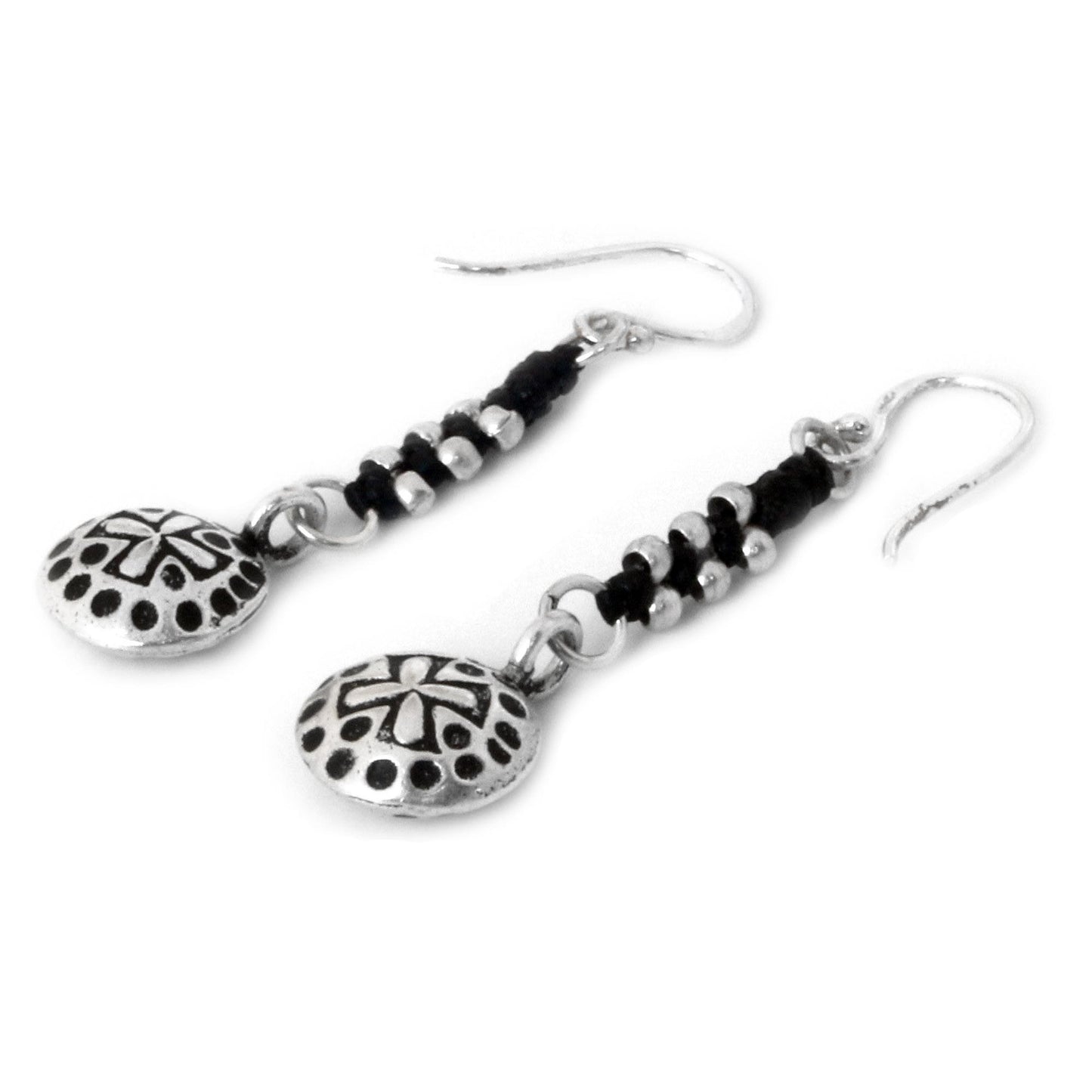 Hill Tribe Cross Silver dangle earrings