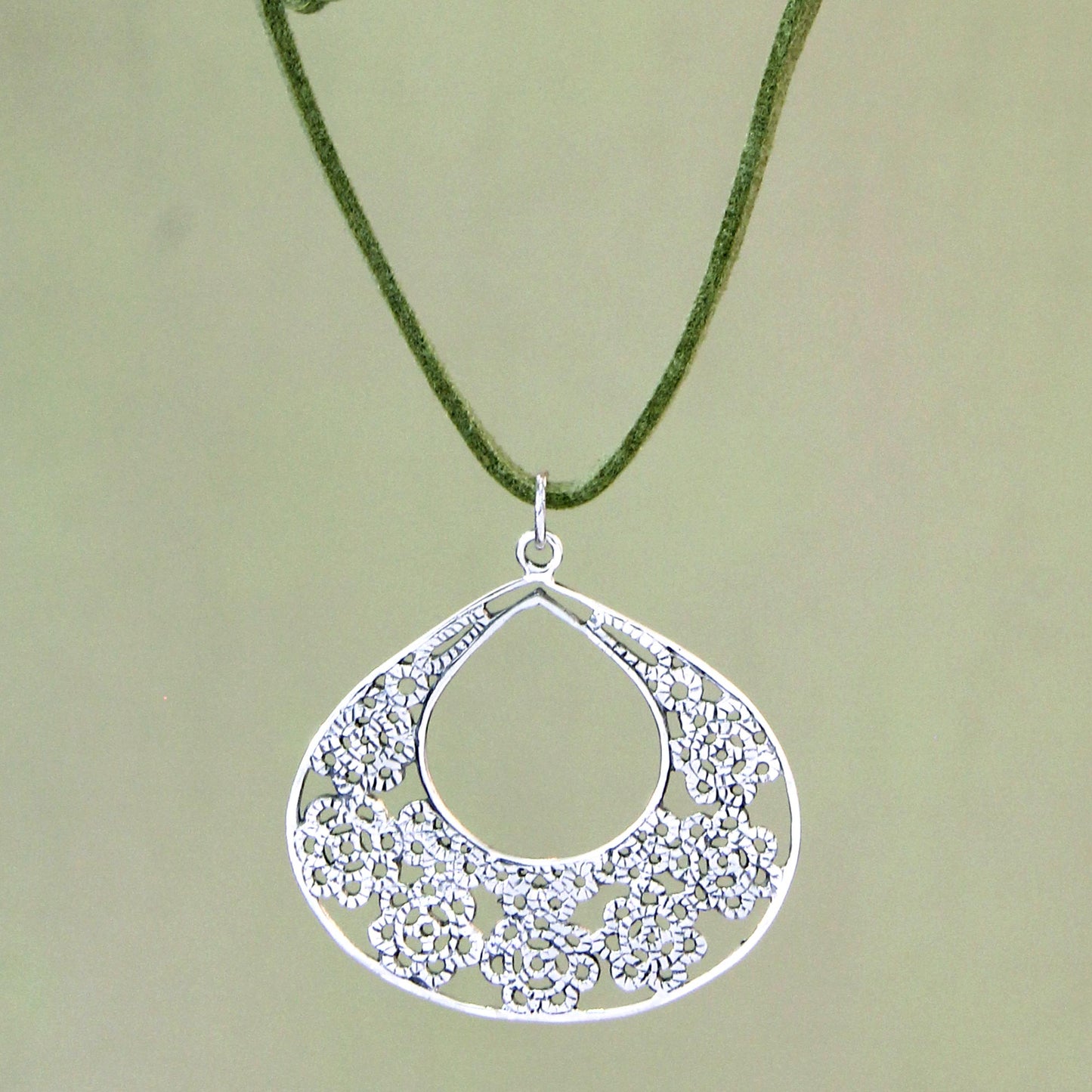 Moon Flower Floral Sterling Silver Pendant Necklace