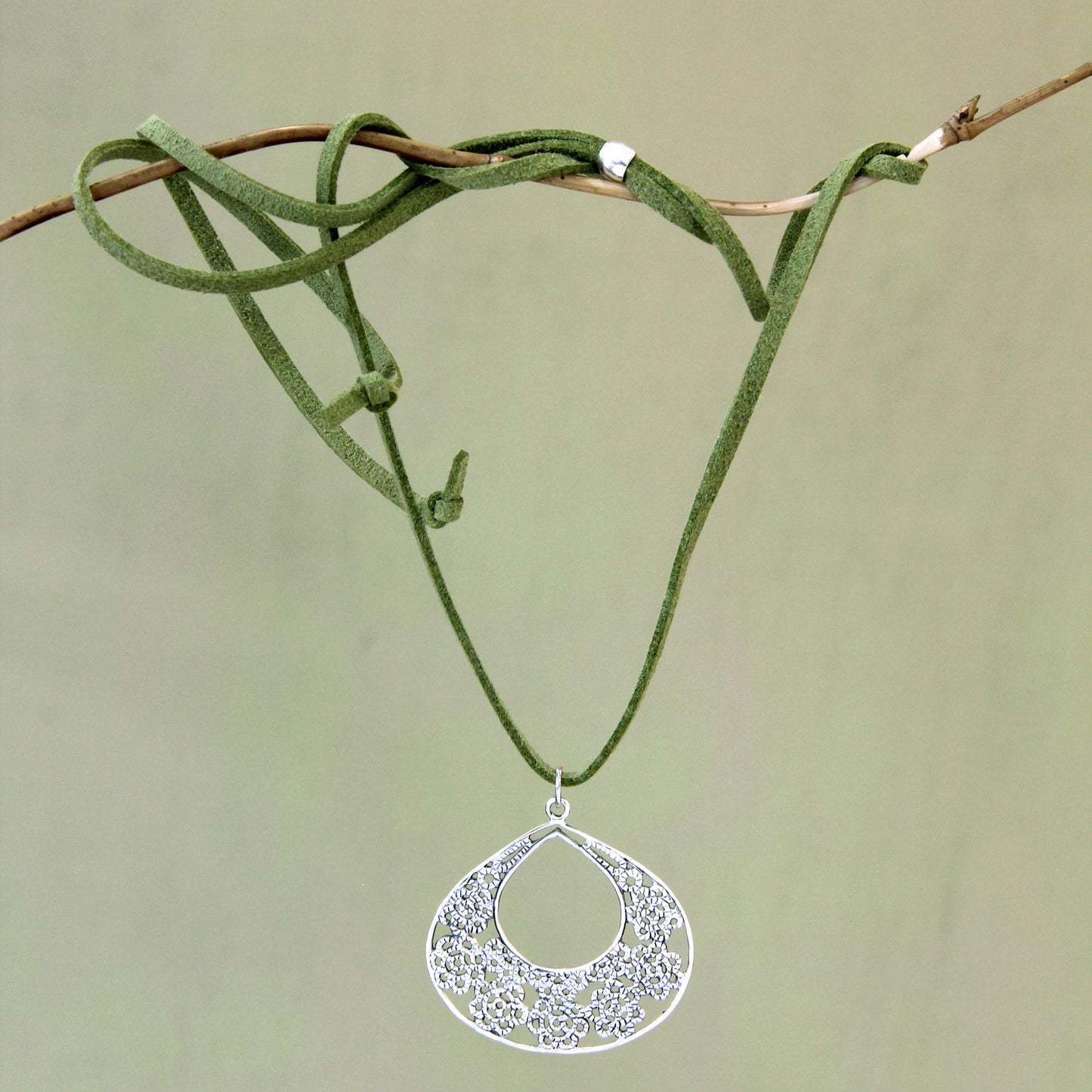 Moon Flower Floral Sterling Silver Pendant Necklace