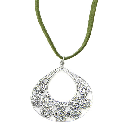 Moon Flower Floral Sterling Silver Pendant Necklace