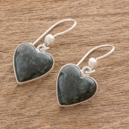 Green Jade Heart Drop Earrings