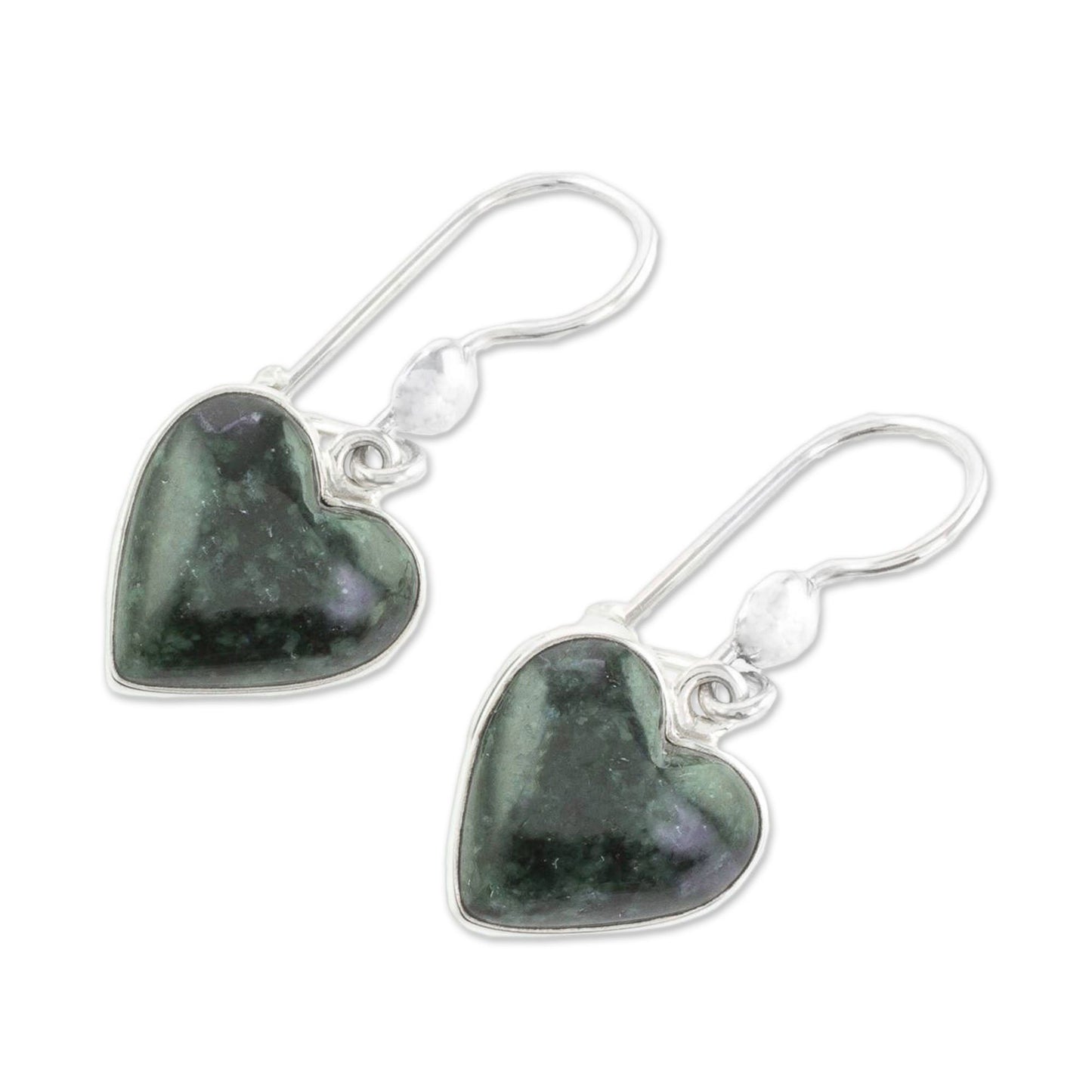 Green Jade Heart Drop Earrings