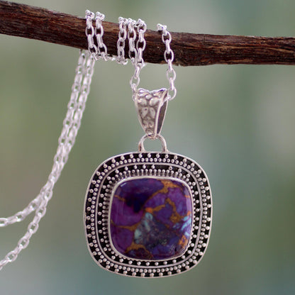 Violet Sunset Purple Turquoise Necklace in Sterling Silver