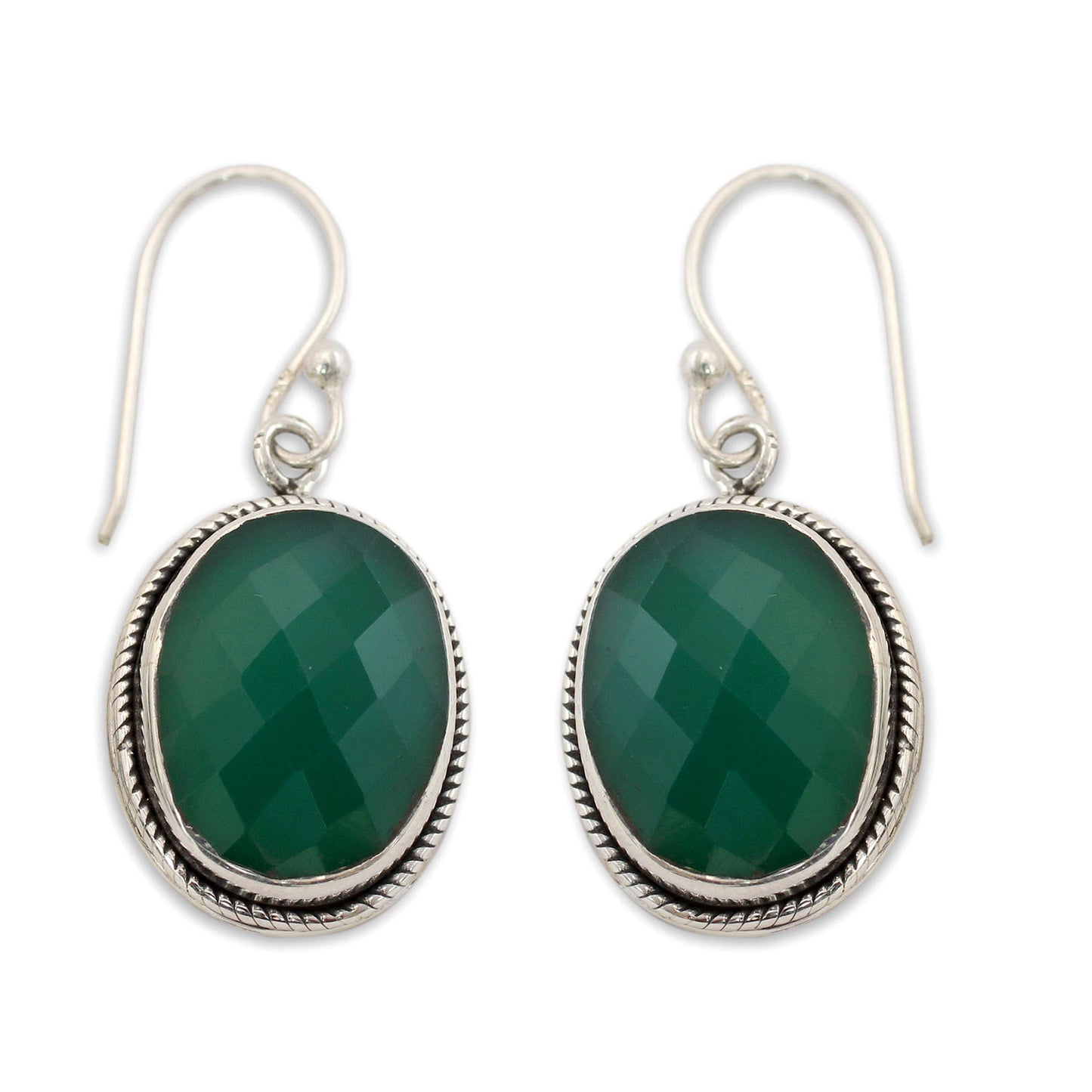 Luscious Green Green Onyx Earrings in Sterling Silver Handmade in India