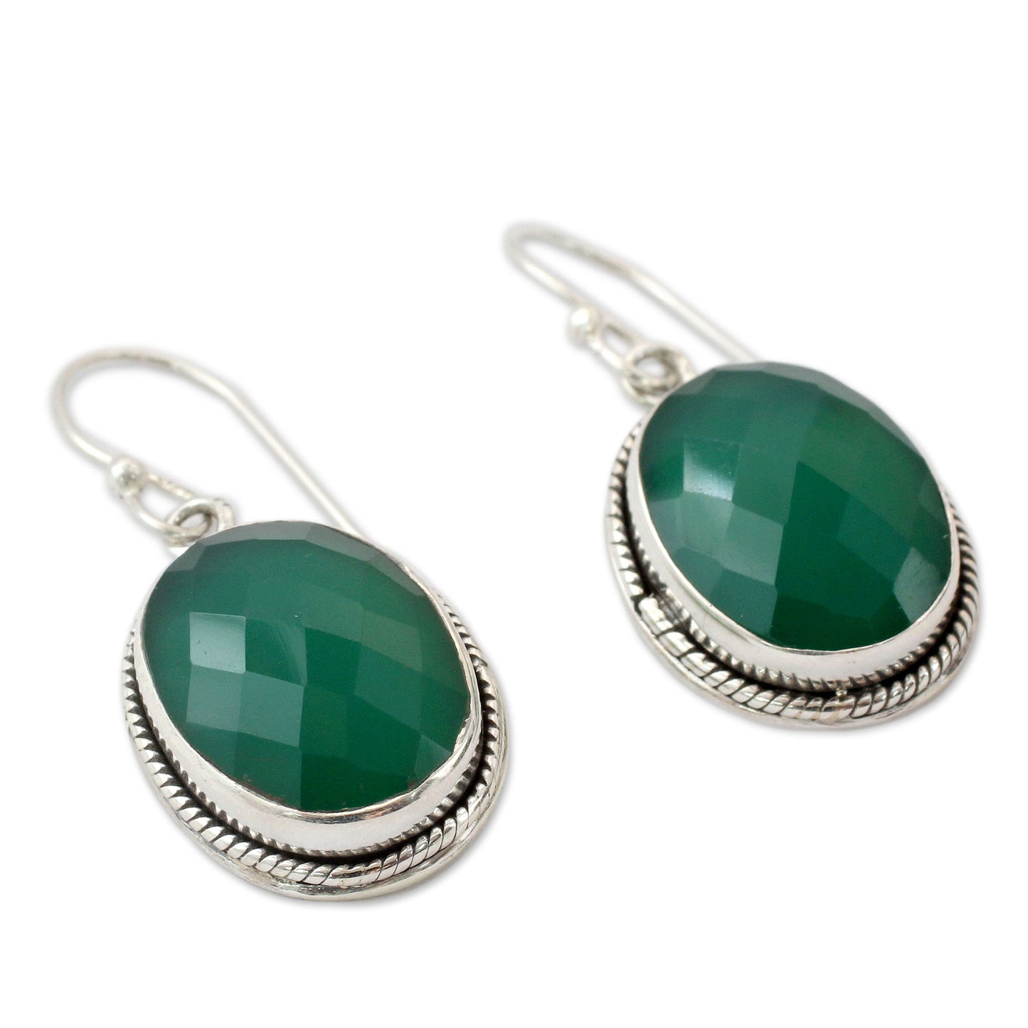 Luscious Green Green Onyx Earrings in Sterling Silver Handmade in India