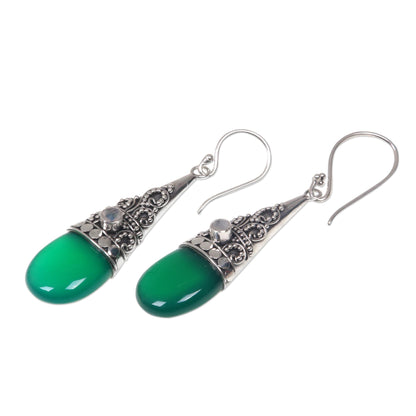 Bali Tradition Sterling Silver and Green Onyx Earrings