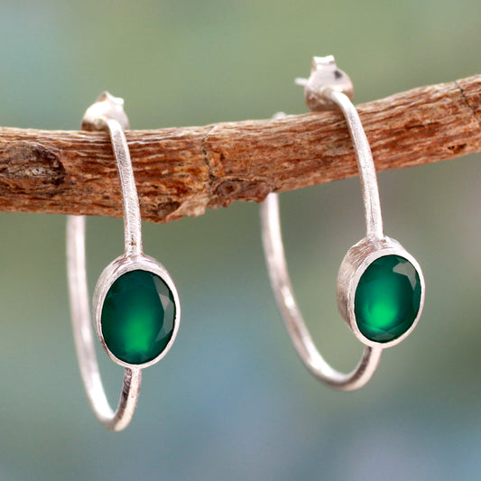 Contemporary Green Modern Minimalist Green Onyx Earrings