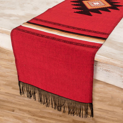 Red Totonicapan Sun Hand Woven Cotton Table Runner