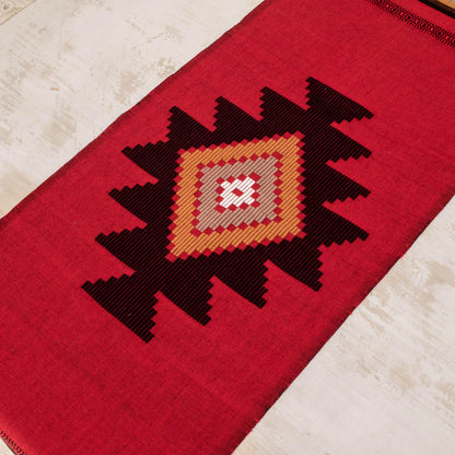 Red Totonicapan Sun Hand Woven Cotton Table Runner