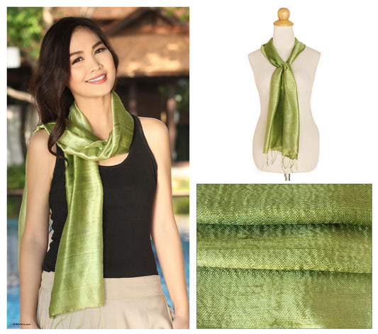 Jade Duality Green Silk Batik Scarf