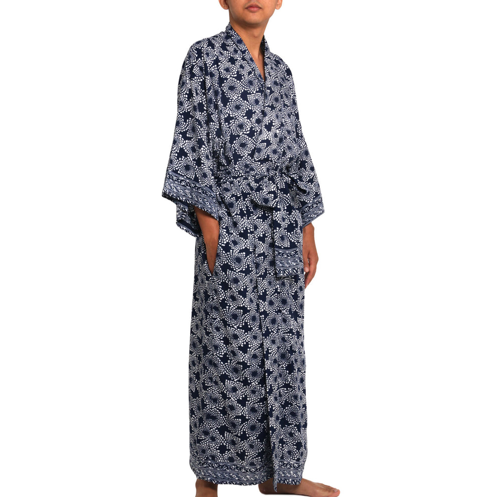 NOVICA Navy Blue Nebula Men's Batik Robe | GreaterGood