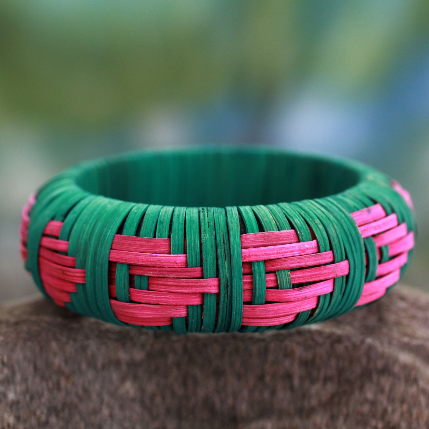 Pink Arrows Handcrafted rattan bangle bracelet