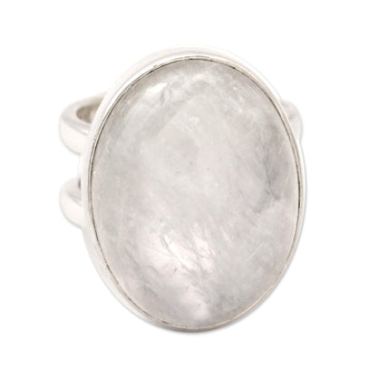 Radiant Light Rainbow Moonstone Silver Cocktail Ring