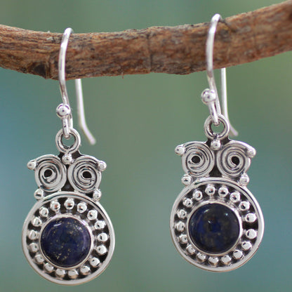 Intuitive Owl Hand Crafted Sterling Silver and Lapis Lazuli Earrings