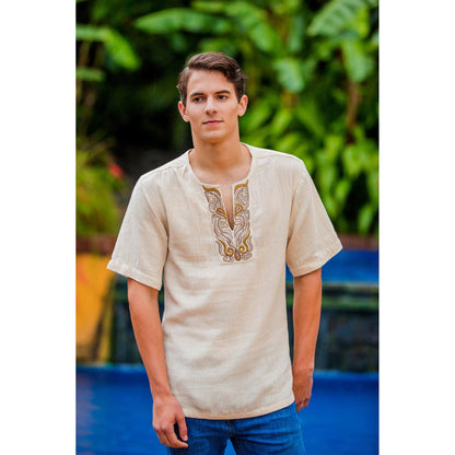 Autumn Jungle Beige Men's Cotton Tunic