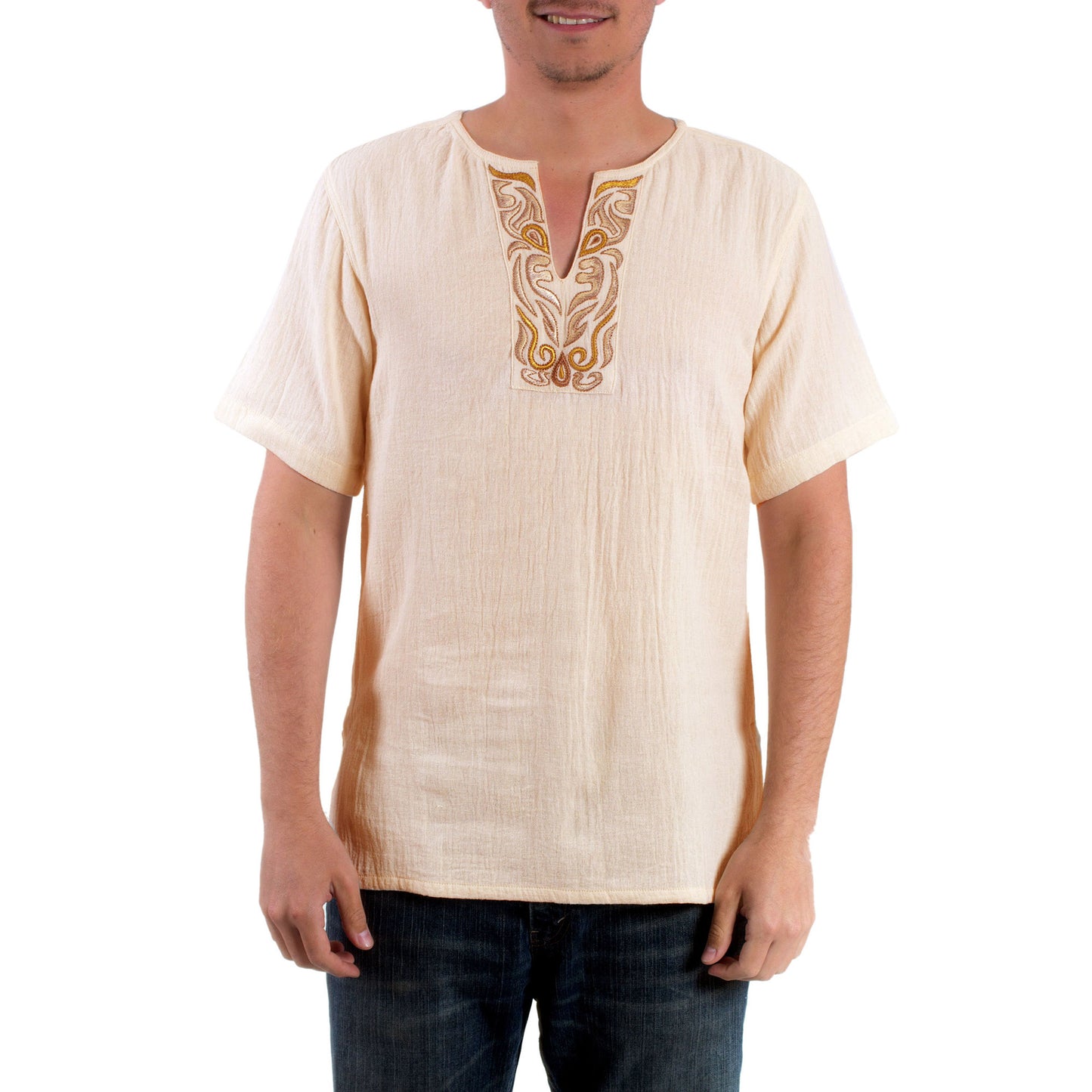 Autumn Jungle Beige Men's Cotton Tunic