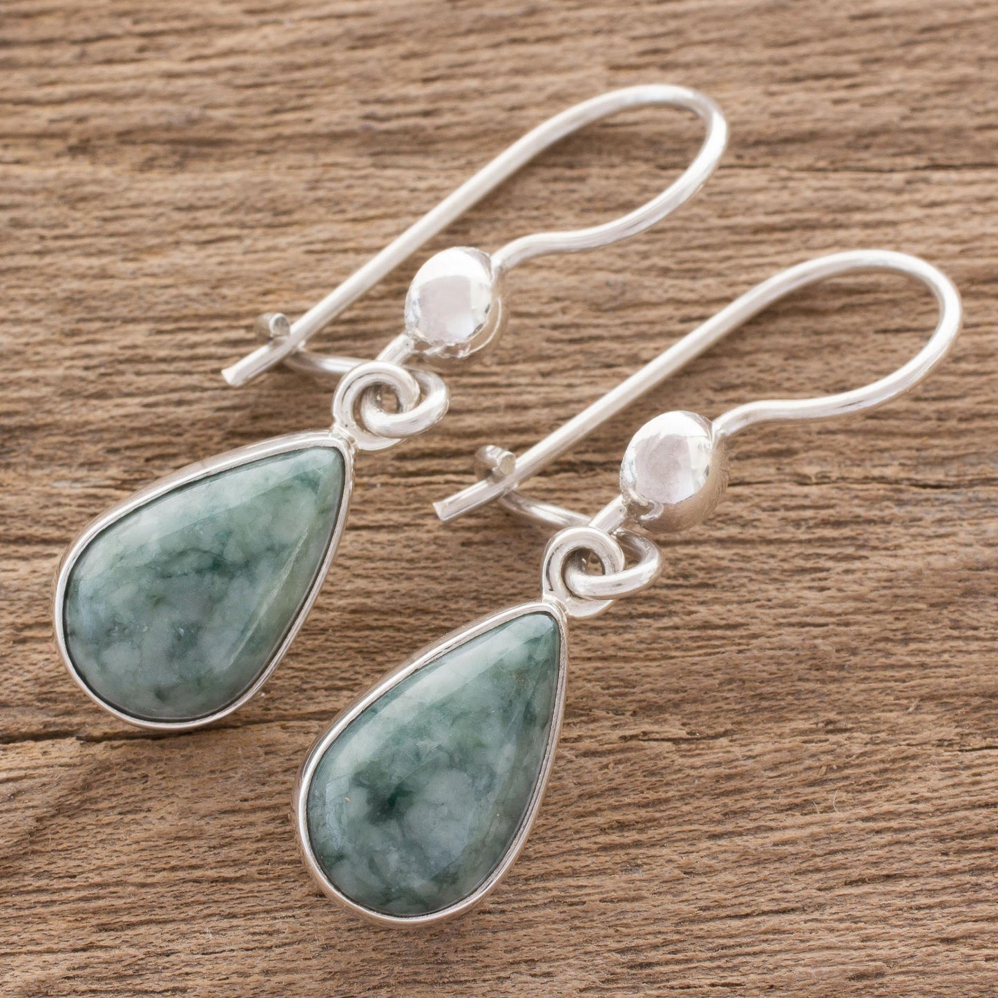 Pale Green Tears Jade & Silver Teardrop Dangle Earrings