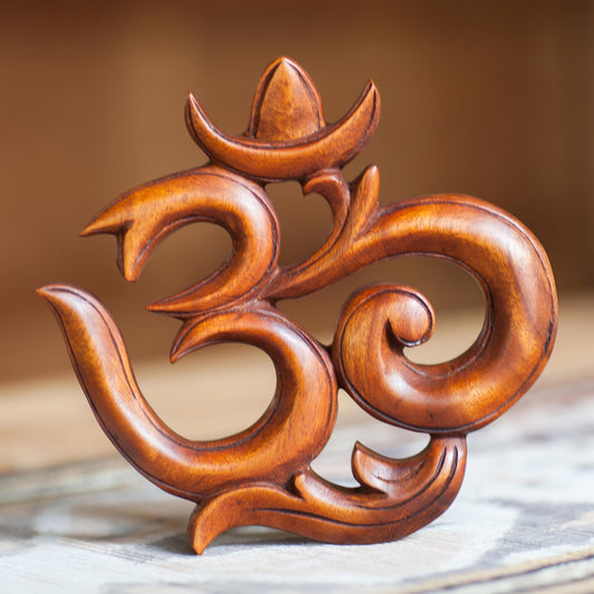 Sacred Om Suar Wood Relief Wall Sculpture