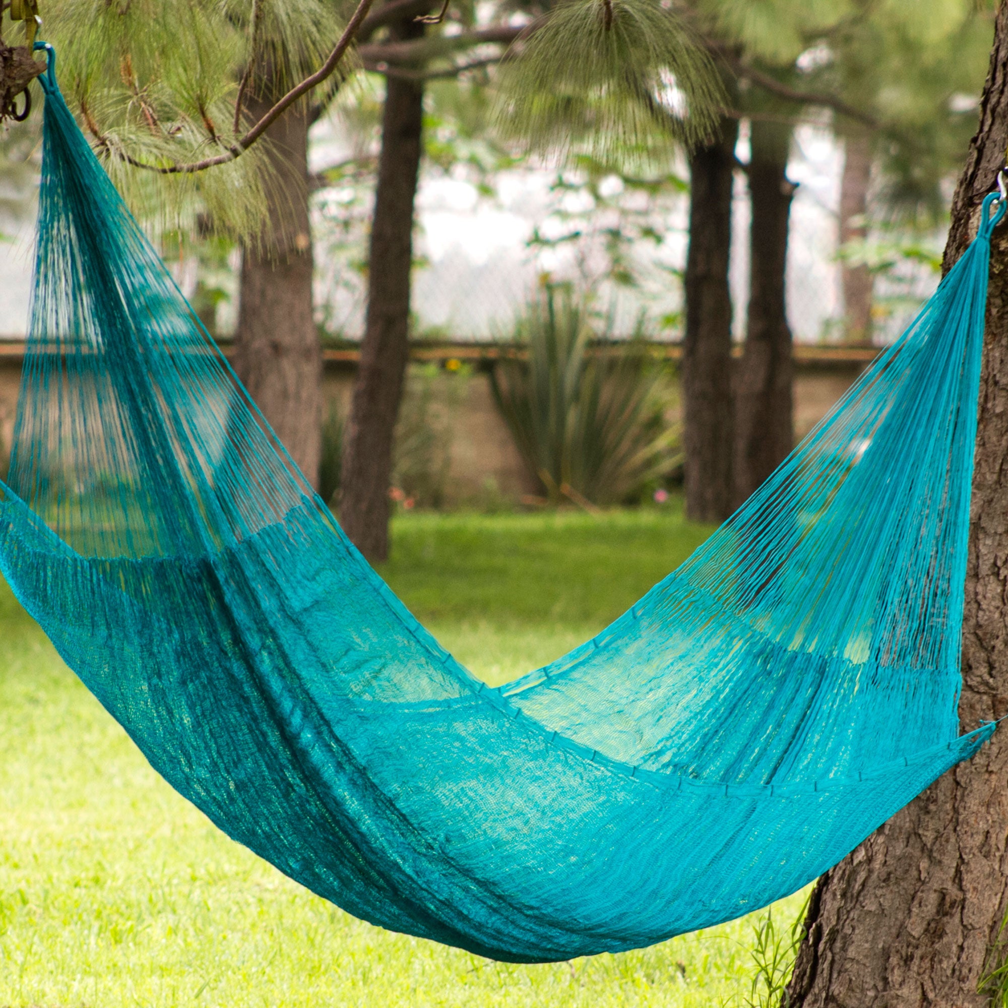 NOVICA Maya Bondi Aqua Double Nylon Mayan Hammock | GreaterGood