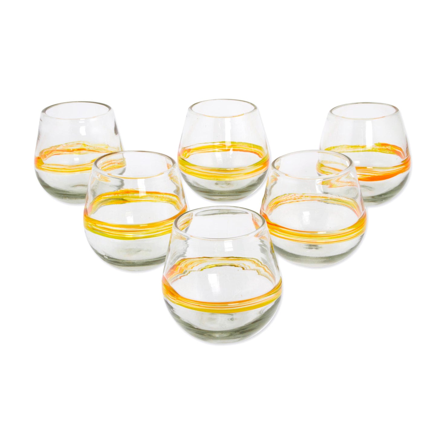 Round Ribbon of Sunshine Handblown Recycled Glasses with Yellow Accents