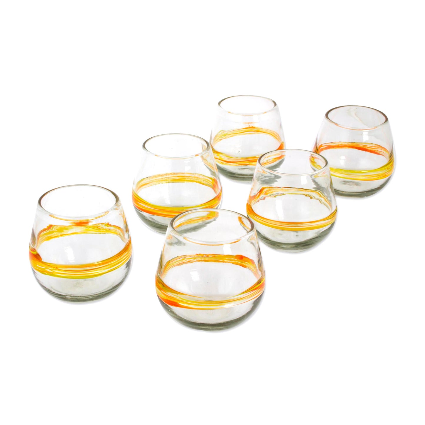 Round Ribbon of Sunshine Handblown Recycled Glasses with Yellow Accents