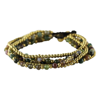 Jasper Brass Multi-Strand Beaded Bracelet