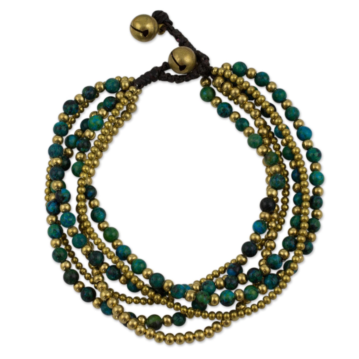 Evergreen Joy Brass and Serpentine Beaded Bracelet