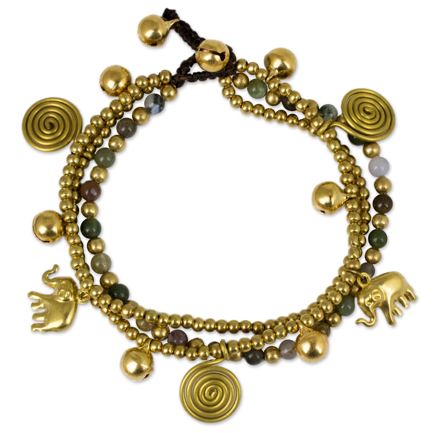 Colorful Siam Elephants Jasper and Brass Beaded Charm Bracelet