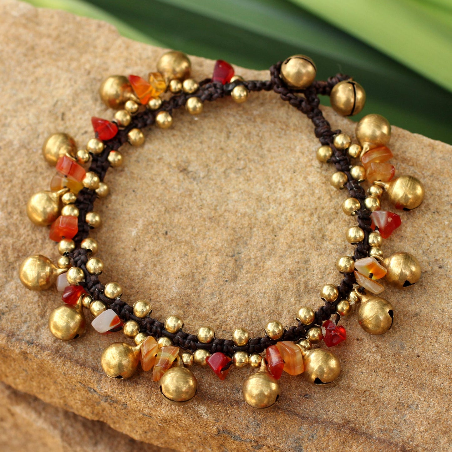 Joyous Bells Brass Beaded Carnelian Bracelet from Thailand