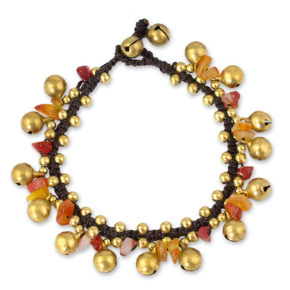 Joyous Bells Brass Beaded Carnelian Bracelet from Thailand