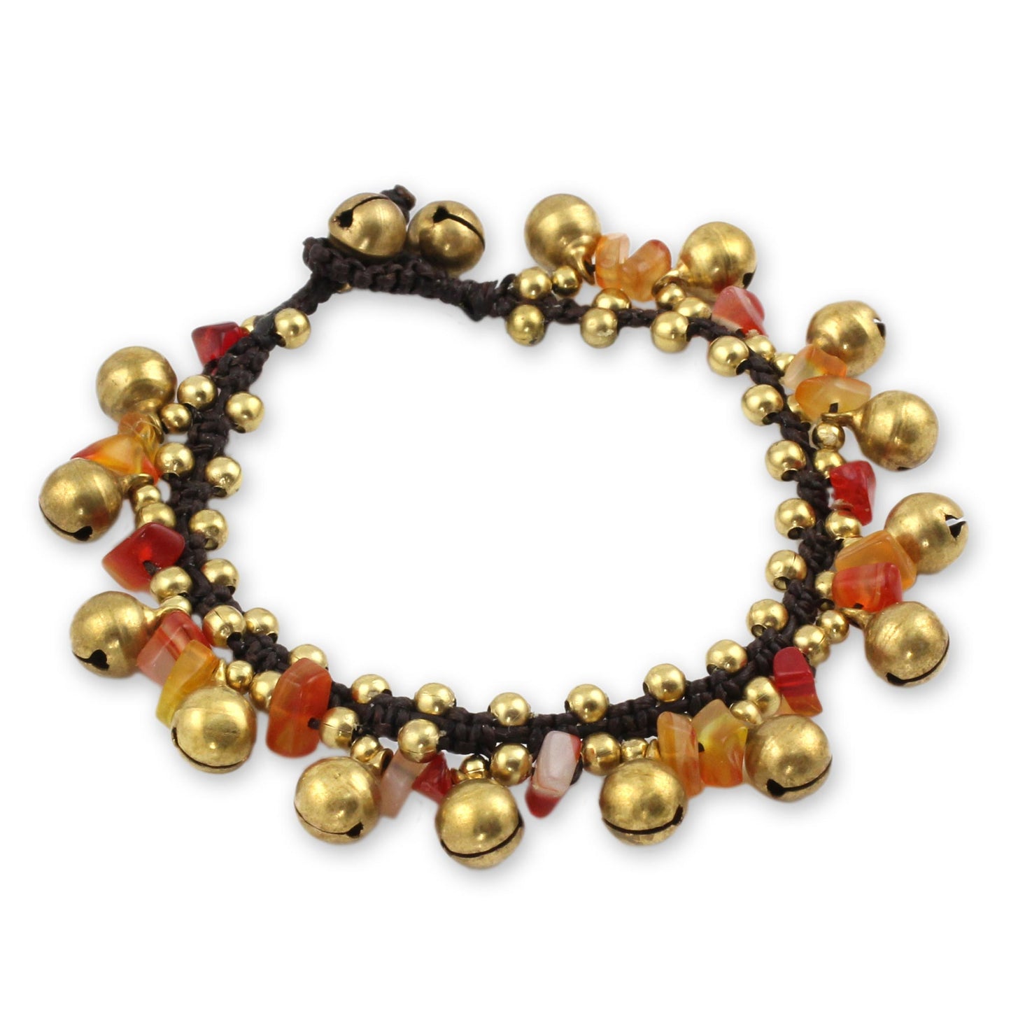 Joyous Bells Brass Beaded Carnelian Bracelet from Thailand