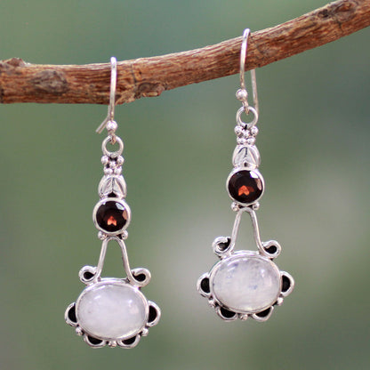 Fresh Beauty Garnet & Moonstone Sterling Silver Earrings