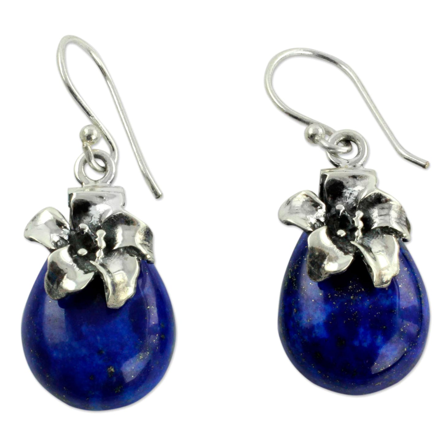 Lovely Lily Lapis Lazuli & Silver Floral Earrings