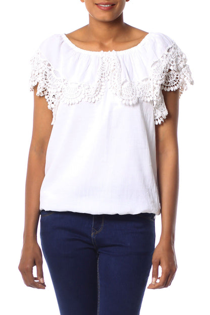 NOVICA - Handcrafted White Cotton & Lace Blouse