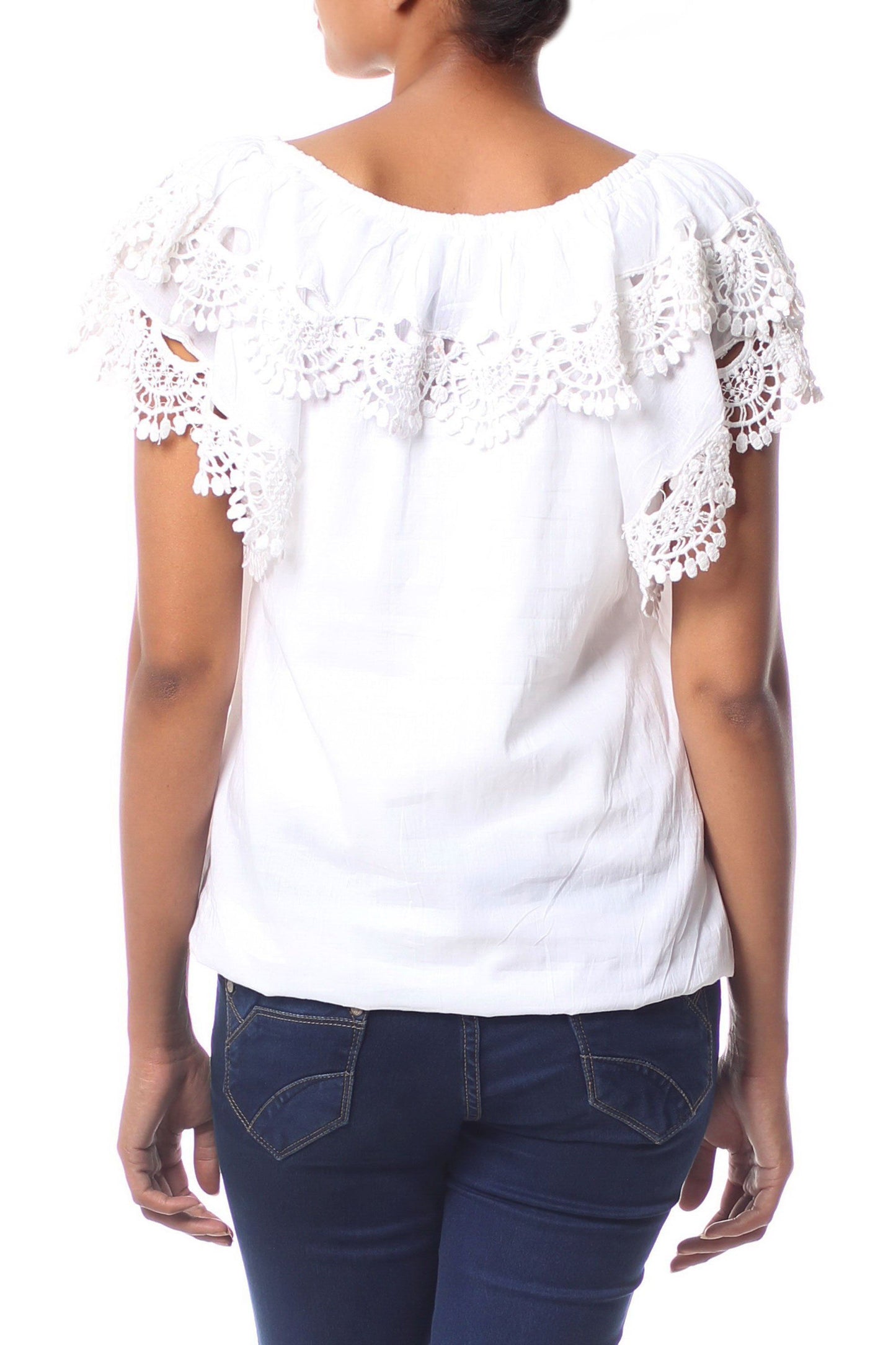 NOVICA - Handcrafted White Cotton & Lace Blouse