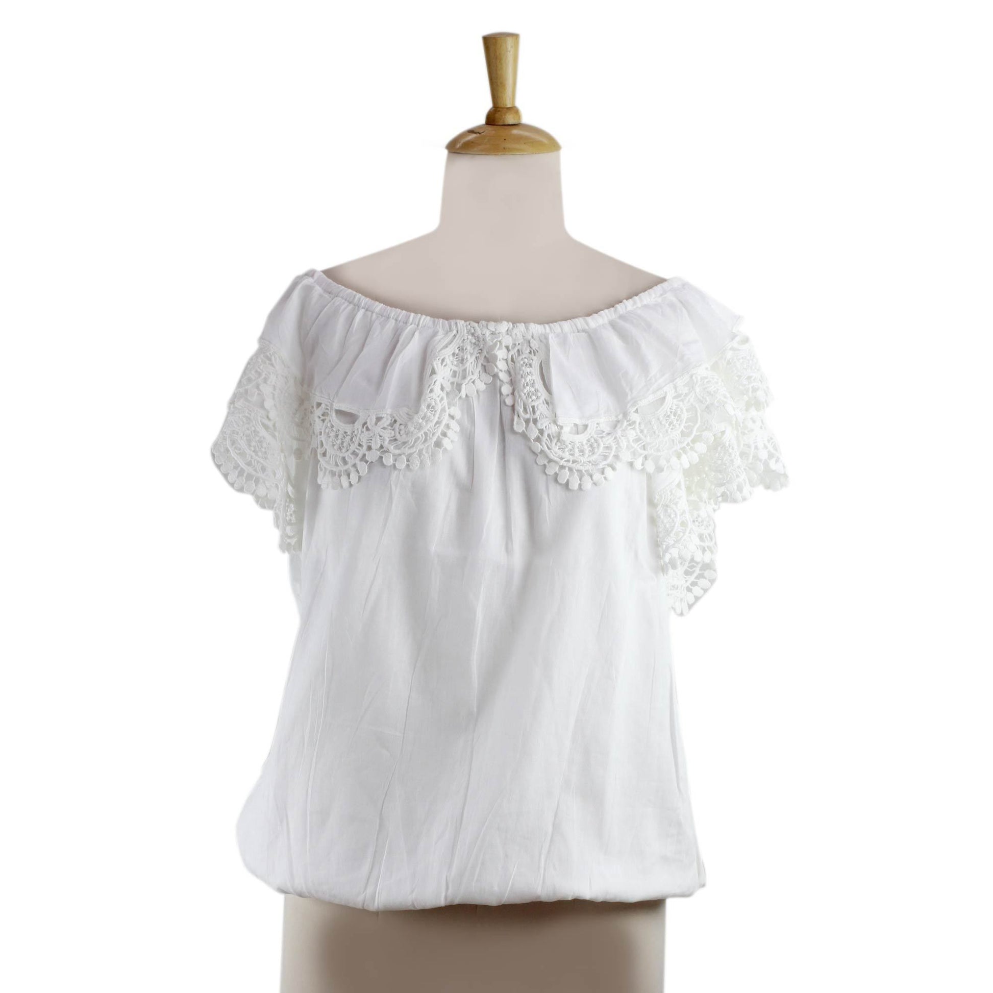 NOVICA - Handcrafted White Cotton & Lace Blouse