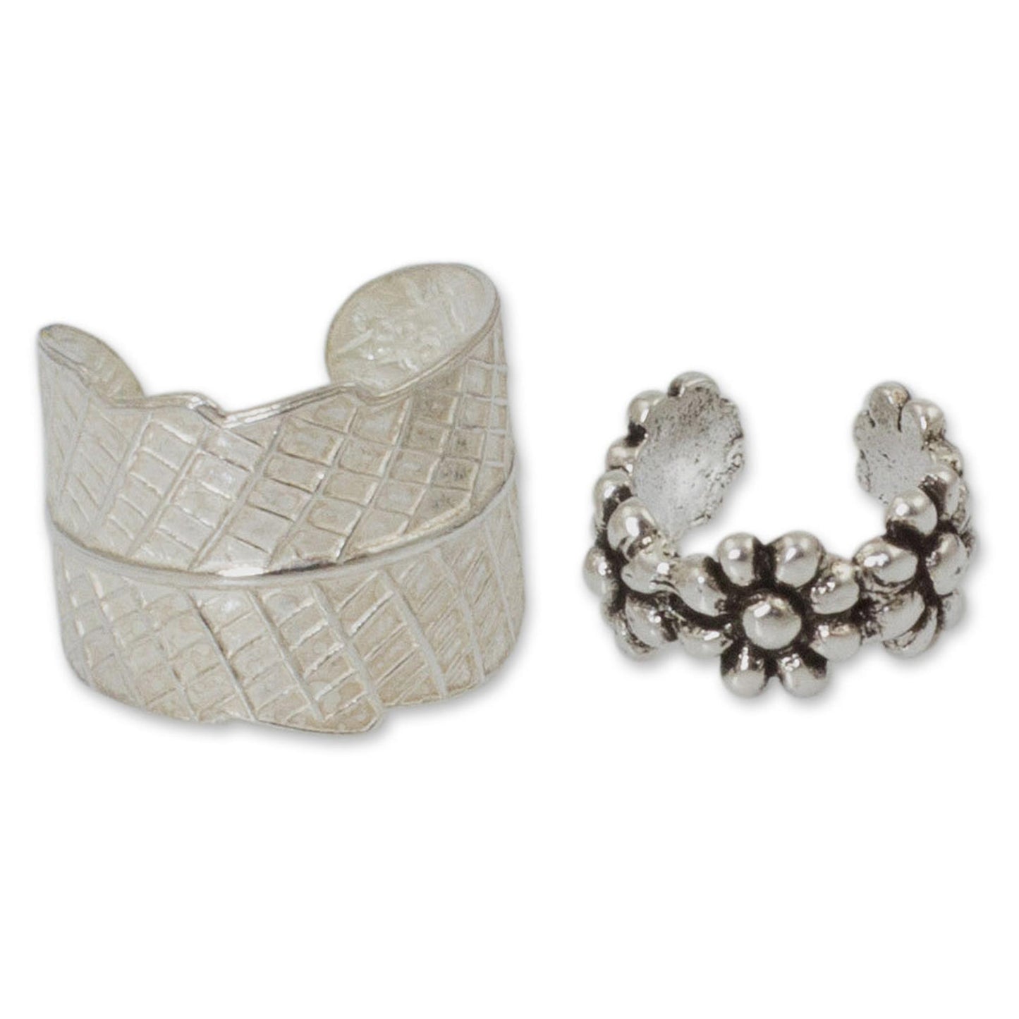 Foliage and Flowers Silver Ear Cuffs