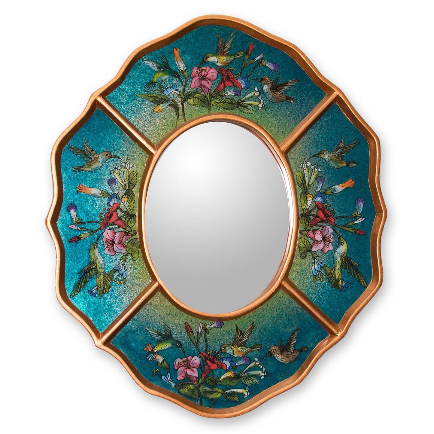 Turquoise Hummingbirds Unique Peruvian Wood Glass Bird Mirror