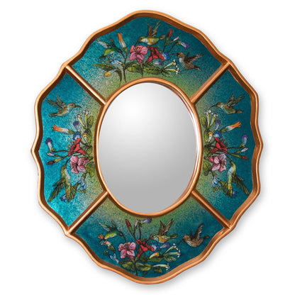 Turquoise Hummingbirds Unique Peruvian Wood Glass Bird Mirror