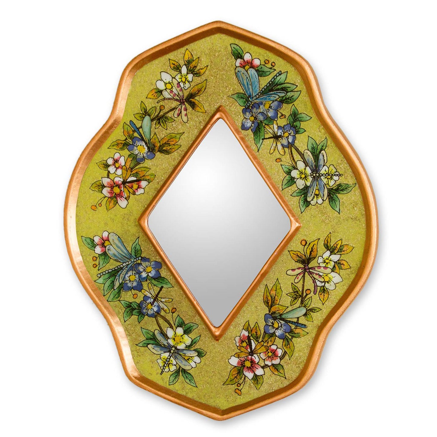 Yellow Summer Garden Andean Handcrafted Reverse Painted Glass Wall Mirror