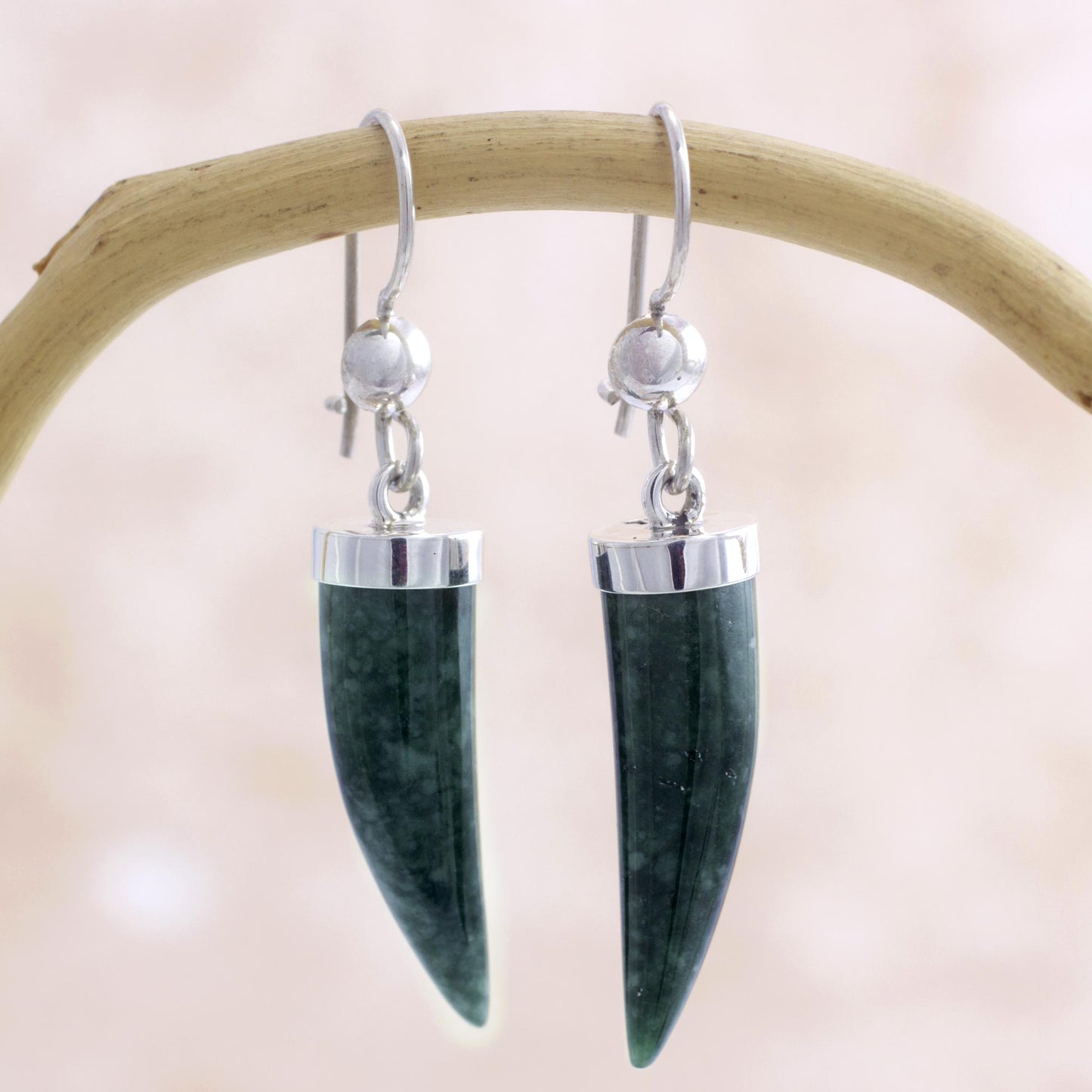 Forest Cat Artisan Crafted Sterling Silver Dark Green Jade Earrings