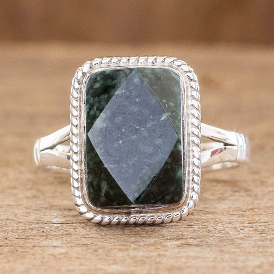 Maya Forest Princess Sterling Silver Cocktail Jade Ring